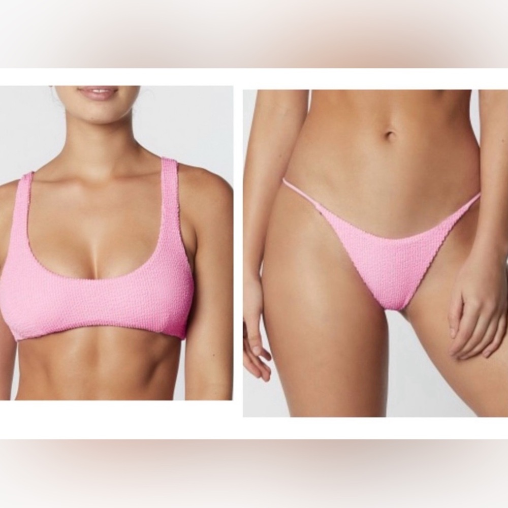It’s Now Cool SET Crinkle Pink Bikini String Bottom with 90’s Crop Bikini Top XS